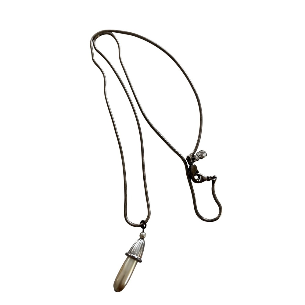 Vintage Y2K Brighton Pendant Necklace Womens Silver Pearl Drop Snake Chain